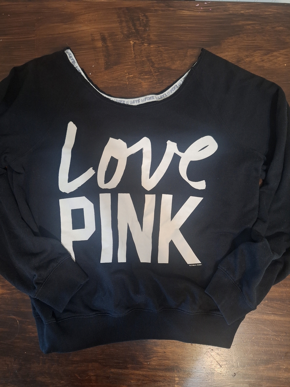 PINK Victoria's Secret Black Vintage Off The Shoulder Sweatshirt